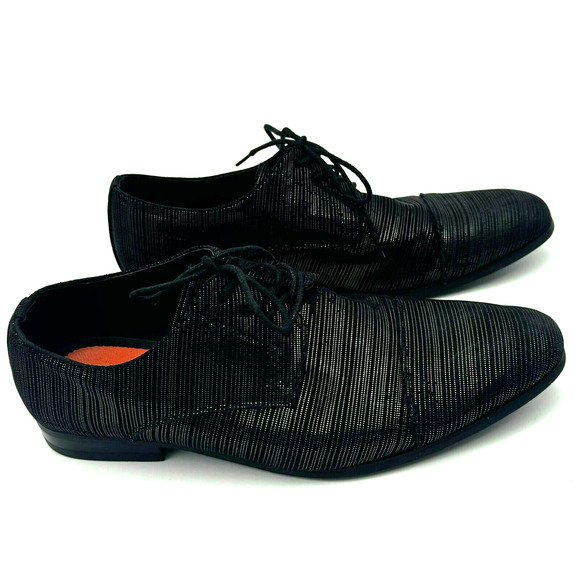 TALLIA Loafer Men's 9 Danilo Cap Toe Lace-Up Black Silver Metallic Dress Shoe - Picture 3 of 9